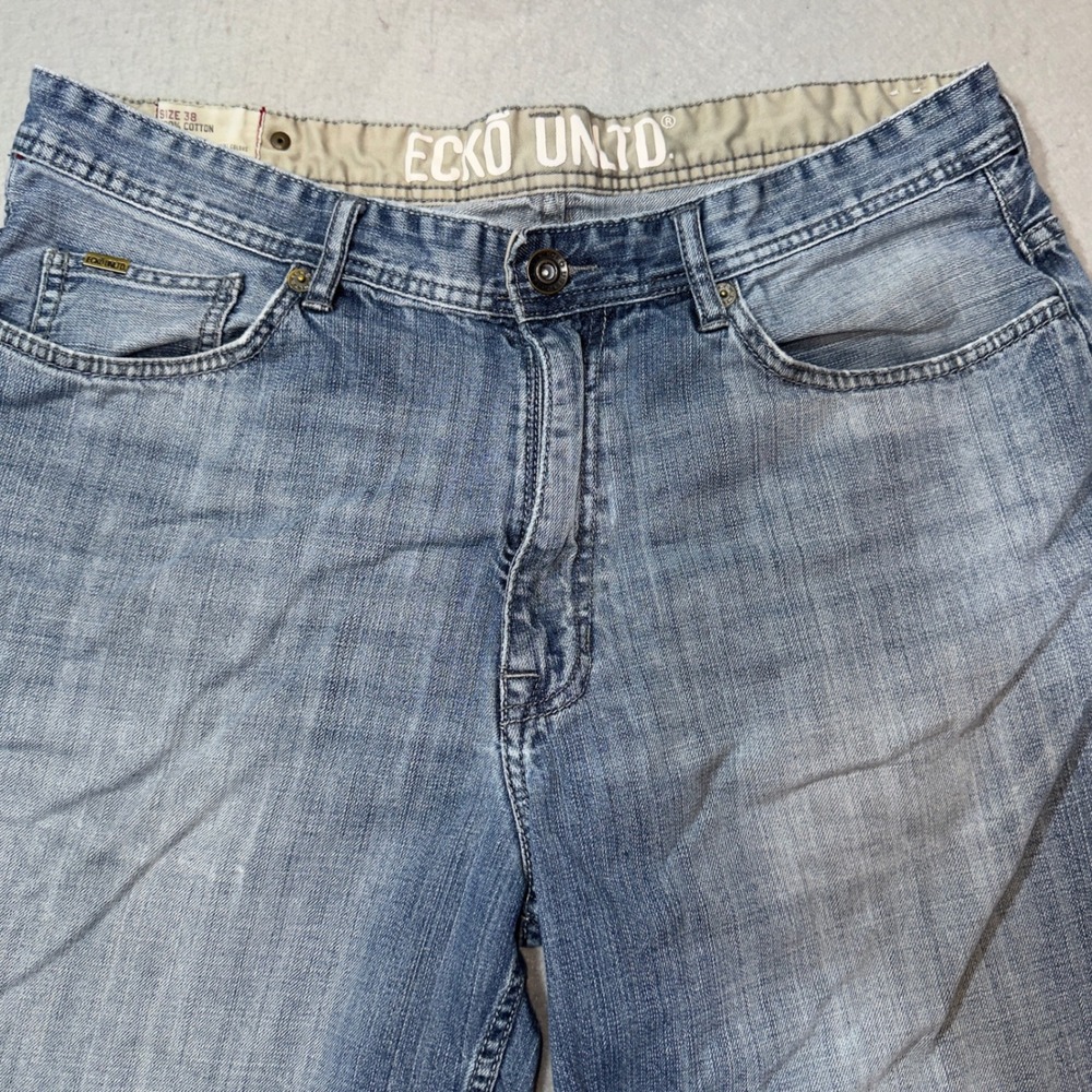 Ecko Unltd Men Baggy Denim Short Light Wash Size 38 Vintage Y2K Streetwear Jorts